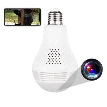 Ampoule Caméra Espion 360° Infrarouge HD Bidirectionnelle WiFi + SD 8Go YONIS Blanc