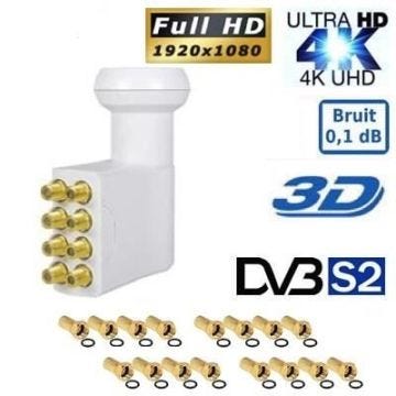 LNB OCTO PL-8 , 0.1dB ,High Gain 60DB !! Tête Parabole 8 sorties , Compatible Full HD 4K TNTSATCanal+ Astra et FRANSAT+16 fiches F