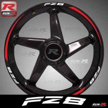 Stickers de jantes Yamaha FZ8 - Logo blanc + liserés rouge - Pack complet pour 2 roues