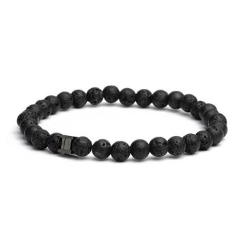 Bracelet homme - Gémini - Bracelet Gemini Black Lava 6mm S - Couleur de la matière:Blanc Taille/Longueur:19 cm