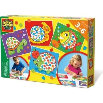 SES Creative 14827 - J'apprends la mosaïque, aves les mosaïques autocollants de couleur, convient aux jeunes enfants
