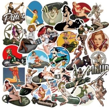 Autocollants - Pin Up - Lot de 50 - Motif Militaire - Moto - Rock'n'Roll - 50s