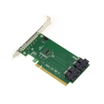 Carte contrôleur PCIe x16 pour 4 SSD U.2 NVMe (U2 68Pin SFF-8639) avec quatre ports SFF-8643. Mode Bifurcation Uniquement.