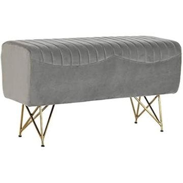 Banquette - DKD HOME DECOR - Métal Polyester - Gris et Doré - 90x31x47 cm - Contemporain