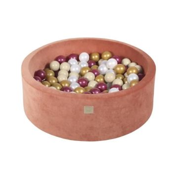 MeowBaby® Piscine À Balles Velours 90X30cm/200 Rond, Rouge Marsala: Beige/Bourgogne Perle/Or/Blanc Perle