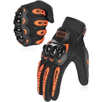 Gants de Moto, Gants à Écran Tactile Plein Doigt pour la Course de Moto, Escalade, Motocross et Autres Sports de Plein Air, Orange