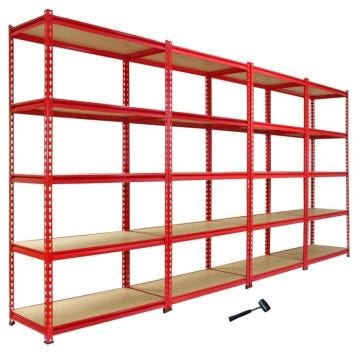 4 Rayonnages Z-Rax Rouges 90cm x 183cm x 45cm
