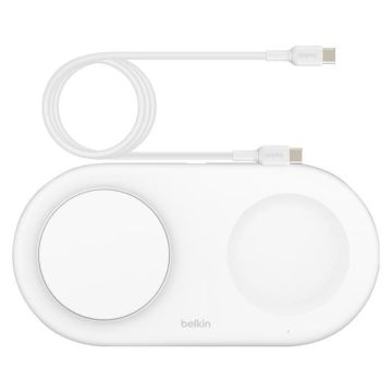 Station de Charge Qi2 Magnétique Double Base Sans fil 15W Belkin Blanc
