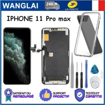 ECRAN VITRE TACTILE + ASSEMBLÉ SUR CHASSIS POUR IPHONE 11 PRO MAX NOIR + COQUE + OUTILS