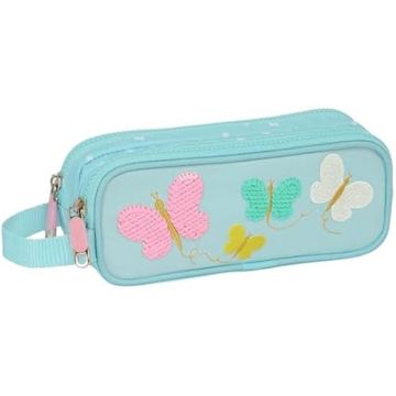 Trousse Double - SAFTA - Moos Butterflies - Tissu Recyclable - Multicolore - Pour Enfants Scolaires