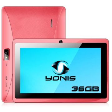 Tablette 7 Pouces Tactile Ips Quadcore Wifi Bluetooth Android Micro SD 36Go Rose Plastique YONIS