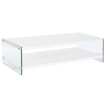 Table basse - Verre Bois MDF - Blanc - 130 x 65 x 35,5 cm