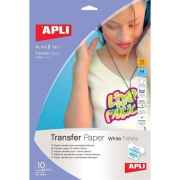 APLI Pochette de 10 Feuilles de Papier de transfert - Pour t-shirt blanc