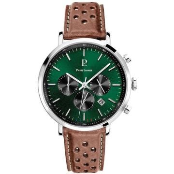 Montre Homme BARON Cadran Vert Bracelet Cuir  Brun