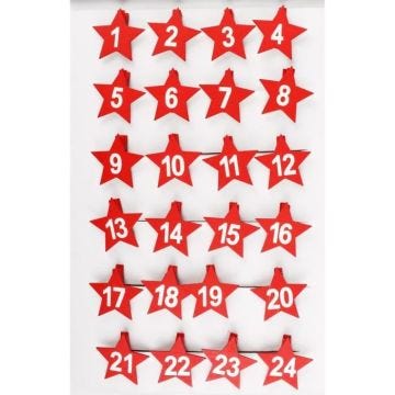 Pinces à linge étoile rouge numérotées 4,5 cm x 24 pcs - MegaCrea DIY {couleur}
