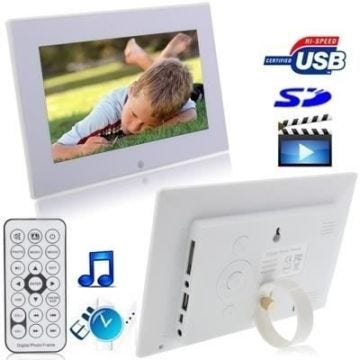 Cadre Photo Numérique 7 Pouces LCD Tft MP3 Lecteur Carte SD Ms Audio Vidéo Blanc YONIS