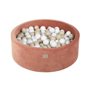 Piscine À Balles Velours Rond MeowBaby - Rouge Marsala: Blanc/Beige - Pour Enfant À Partir De 9 Mois