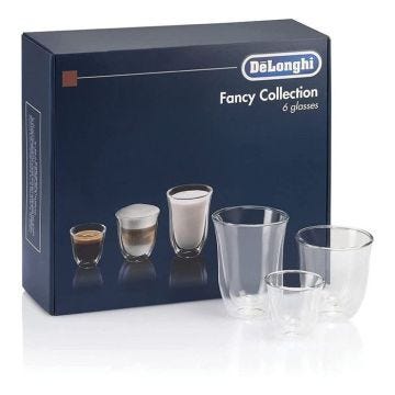 Lot de 6 verres thermiques transparents - DELONGHI - Cafetière, Expresso - Capacité de boisson 100 ml - Blanc