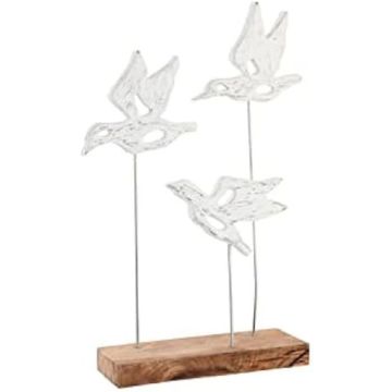 Figurine décorative - DKD HOME DECOR - Oiseaux en Bois de manguier - Marron et Blanc - 32 x 10 x 51 cm