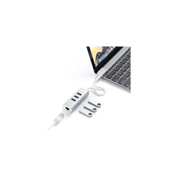 Satechi HUB 3 Ports Type C 2 en 1 USB 3.0 en Aluminium et Port Ethernet pour MacBook Pro 2016/2017, MacBook 2015/2016,