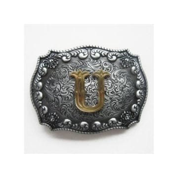 Boucle de ceinture initiale U en métal ou alliage - Accessoire de mode - Noir