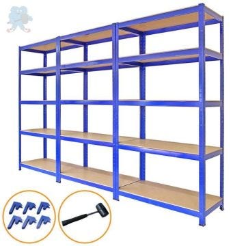 3 Rayonnages Bleus en Acier avec 5 étagères 90cm x 180cm x 45cm Rangement Garange Entrepôt