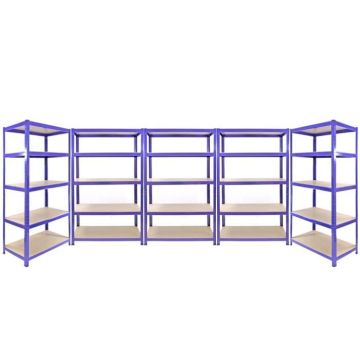 3 Rayonnages Q-Rax Bleus 120cm x 50cm x 182cm & 2 Rayonnages Q-Rax Bleus 90cm x 50cm x 182cm