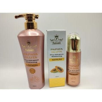 Gluta papaye lait corporel intense 500ml et son sérum nettoyant efficace 120ml, teint zéro défaut