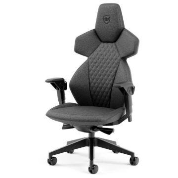 Fauteuil ergonomique avec un design élégant, un revêtement en tissu de qualité, une assise confortable et un support lombaire réglab