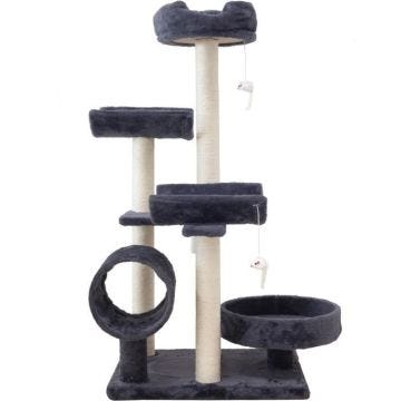 GARFIELD Arbre à chat gris 55 x 40 x 116 cm - 1 tunnel, 4 plateformes, poteaux à griffer