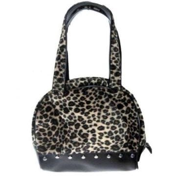 Sac à main - Pin Up Rockabilly - Léopard et Noir - Simili Noir Brillant - 21x21x9 cm