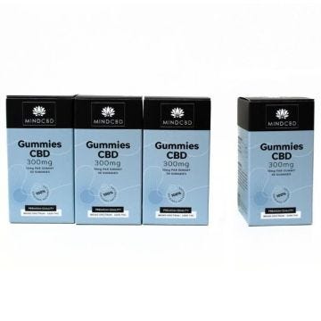 Lot de 4 x 30 Gummies CBD Full Spectrum MIND CBD 300mg (3 boites achetées + 1 offerte). 10mg/gummy. Citron & Pomme.