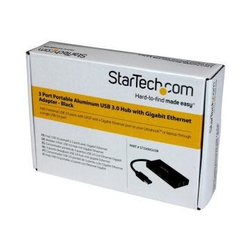 Hub USB 3.0 - STARTECH - ST3300GU3B - 3 ports - Gigabit Ethernet - Aluminium