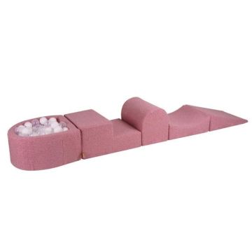 MeowBaby® Aire De Jeux en Mousse BOUCLE Rose 4 éléments avec piscine à balles 57x45x30cm Blanc/Transparent