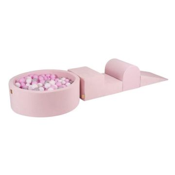 MeowBaby® Parcours Motricité 3 éléments avec Piscine à Balles 90x30cm, Rose Poudré: Blanc-Gris-Rose Pastel
