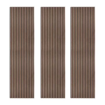 3 x Panneaux Lattes Acoustiques Muraux Noyer Foncé Placage Décoratif 240cm/60cm