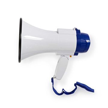 Mégaphone NEDIS 10W avec microphone intégré et portée de 250m - blanc-bleu