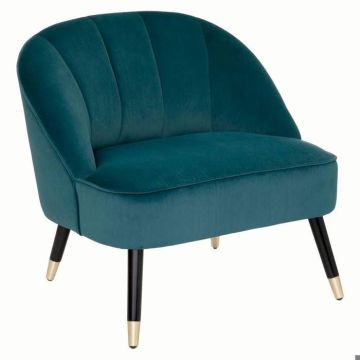 Fauteuil - ATMOSPHERA - Naova - Velours bleu canard - Pieds en bois bicolore - 1 place
