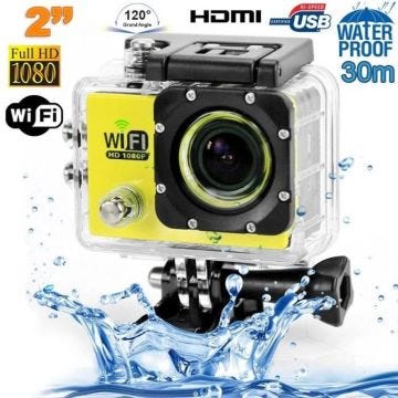 Camera Embarquée Sports Wi-Fi LCD Caisson Étanche Waterproof 12 Mp Full HD Jaune Plastique +SD 32Go YONIS