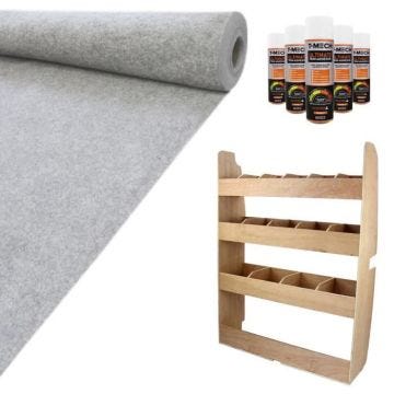 Doublure Intérieure - MONSTERSHOP - Ford Transit Custom SWB - Feutre Gris Argenté - Rangement MDF - 11m²