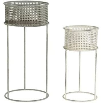 Set de Pots de Fleurs - DKD HOME DECOR - Standard - Métal - Blanc et Gris - 33x33x70 cm