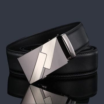 Ceinture - Luxe - Cuir de Vachette - Boucle Automatique - Gris - Style Chic