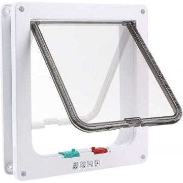 RiWill Chatière pour Chat / Chien avec magnétique à 4 Voies avec Tunnel 25*23.5*5.3cm Blanc