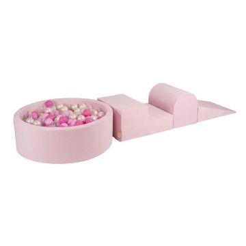MeowBaby® Parcours Motricité 3 éléments avec Piscine à Balles 90x30cm, Rose Poudré: Rose Pastel-Rose clair-Transparent-Blanc Perle