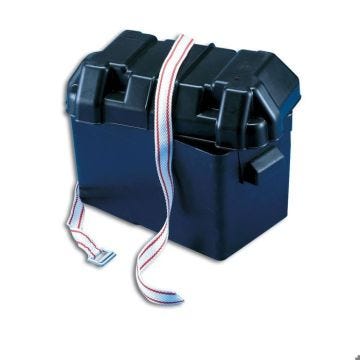 Bac à batterie - 100 A - Blanc - 360 x 180 x 240 mm - Sangle de fermeture - Pontets de fixation