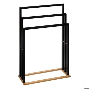 Porte-serviettes - FIVE - Naturéo - Noir - Bambou - Design contemporain - 3 tringles