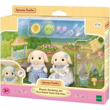 Poupée - SYLVANIAN FAMILIES - Le frère et la sœur Lapin Bélier - Jardinage - Articulés - Multicolore