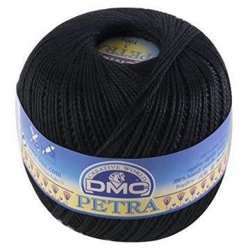 Fil DMC Petra, 100% coton, noir, Taille 8