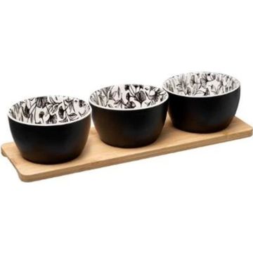 Set Apéritif 4 Pièces "White Floral" 31cm Noir