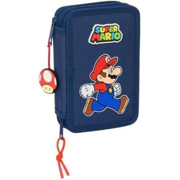 Trousse scolaire - SAFTA - SUPER MARIO TRICK - 29 outils inclus - Confortable - Pour enfants de 5 à 14 ans